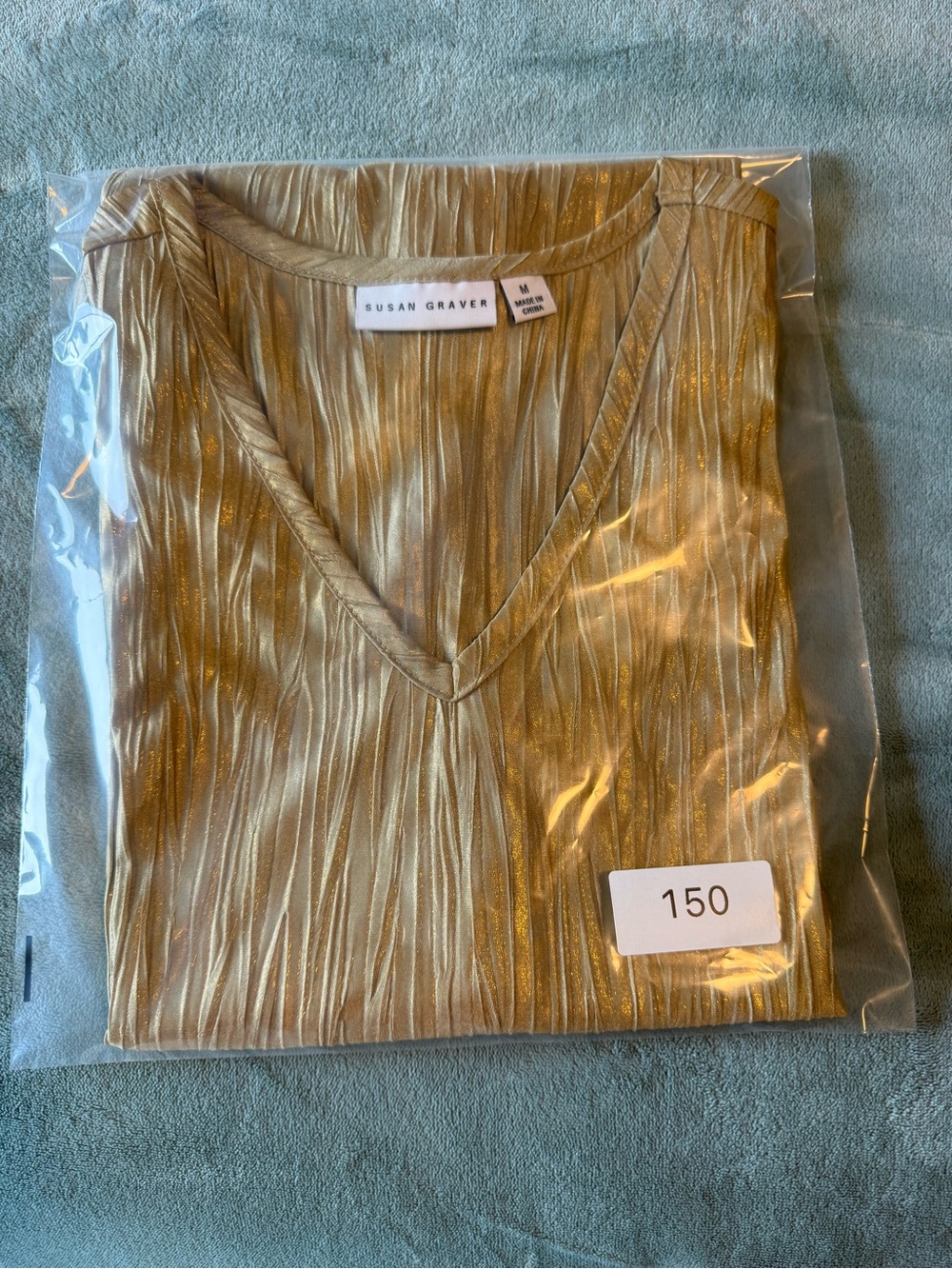 Susan Graver Metallic Pleated V-Neck Tank - Gold - Picture 7 of 7